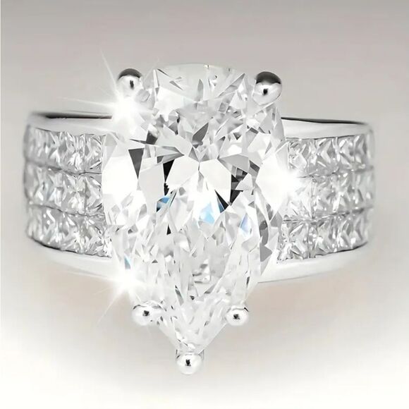 Silver Elegant  Diamond Wedding  Ring Sz 9 - Picture 3 of 8